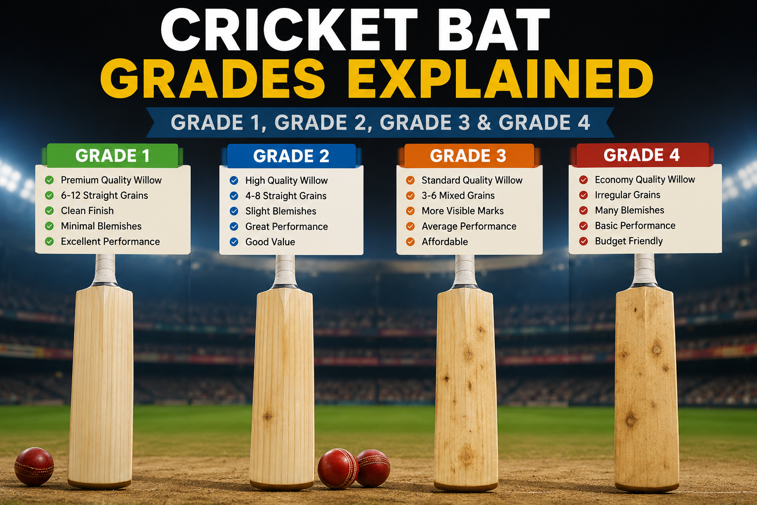 Cricket Bat Grades Explained: Grade 1, Grade 2, Grade 3 & Grade 4