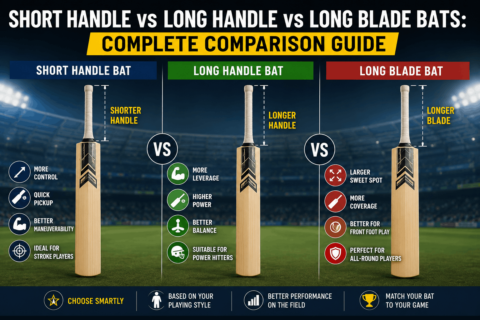 Short Handle vs Long Handle vs Long Blade Bats: Complete Comparison Guide