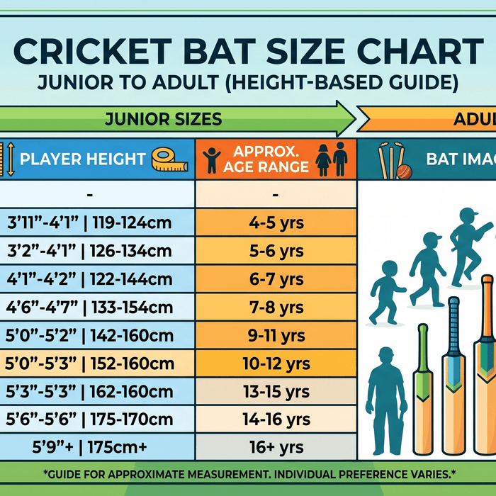 Cricket Bat Size Chart — Junior to Adult (Height-Based Guide)
