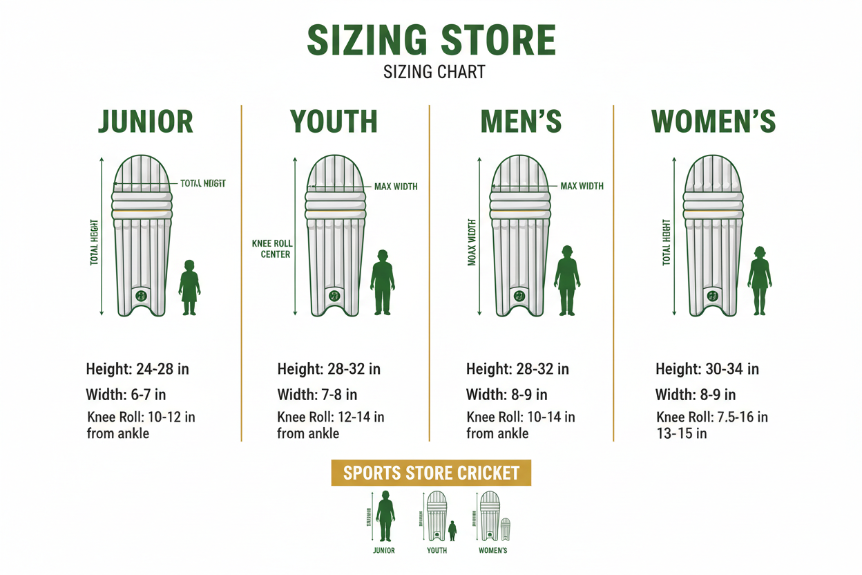 Cricket Pads Sizing Chart: Junior, Youth, Men's &amp; Women's Guide